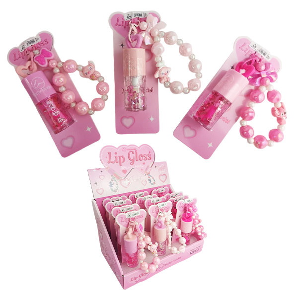 Brillo labial con llavero  de perla y pulsera de Stich de Lucky Model