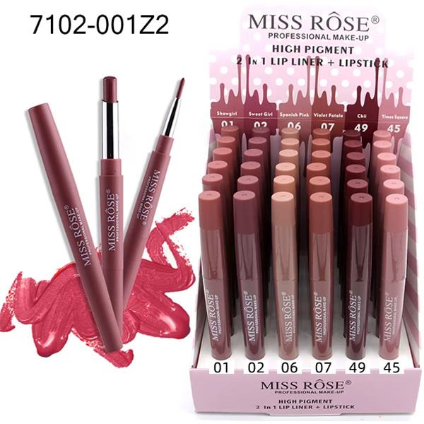 Delineador de labios + lapiz labial 2 en 1 de alta pigmentación - Miss Rose